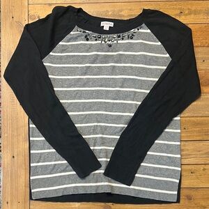 Merona Black and Gray Striped Long Sleeve light sweater